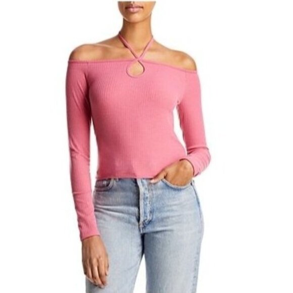 Aqua Tops - Aqua Off-The-Shoulder‎ Halter Long Sleeve Top Mauve L